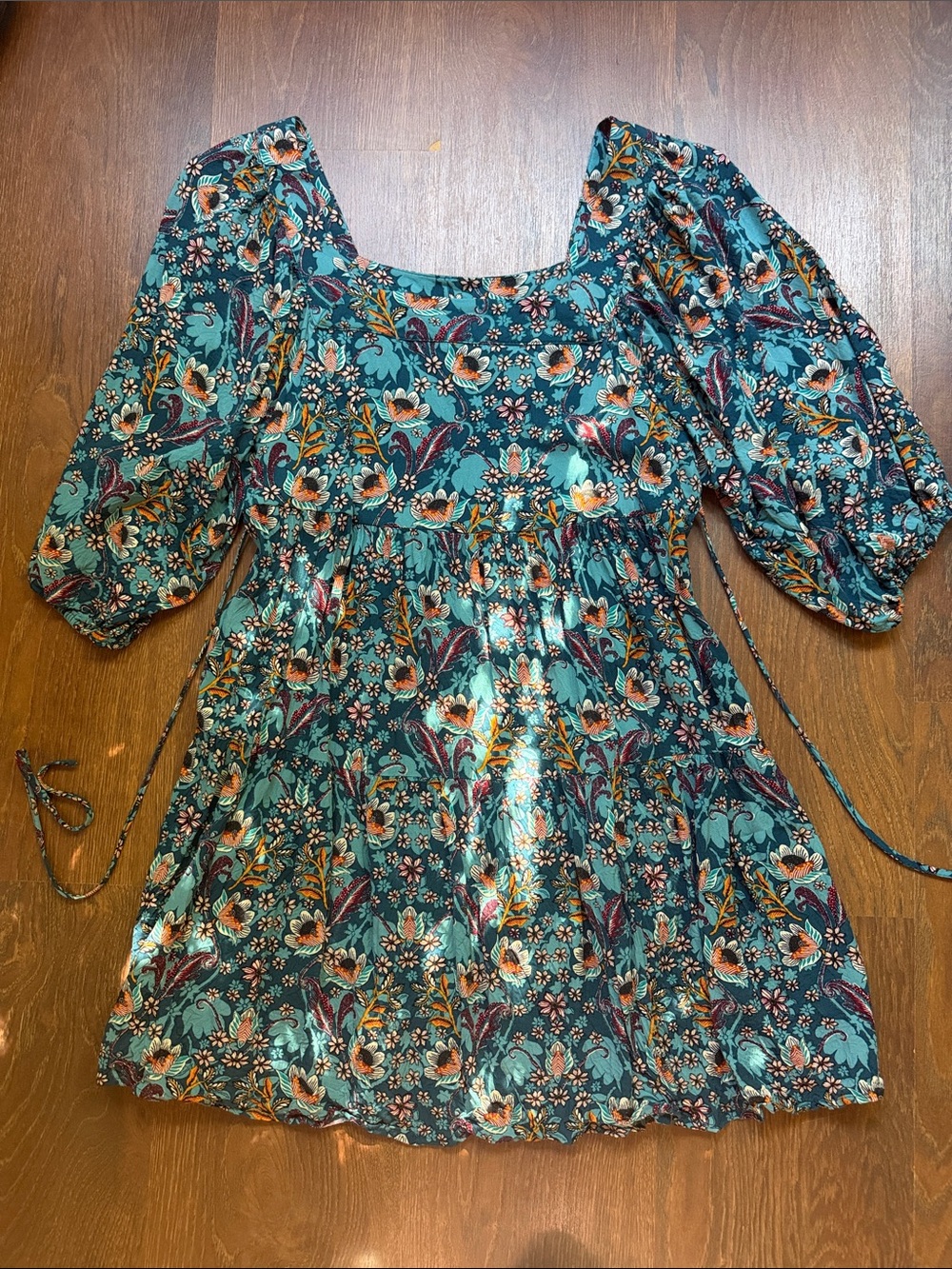 Maurices Teal Floral Puff-Sleeve Dress